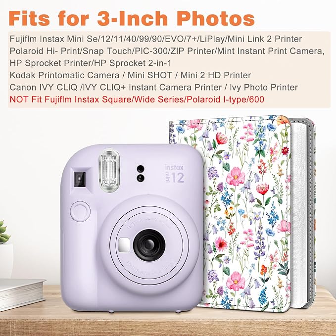 Fintie Mini Photos Album Book for 2x3 Inch Films - 104 Pockets Small Albums | For Fujifilm Instax Mini 13/12/11/99/40/Evo/Se/7+/Liplay Instant Camera, Photos Keepsakes, Kids Memory Book, Flower Fantasy - Image 2