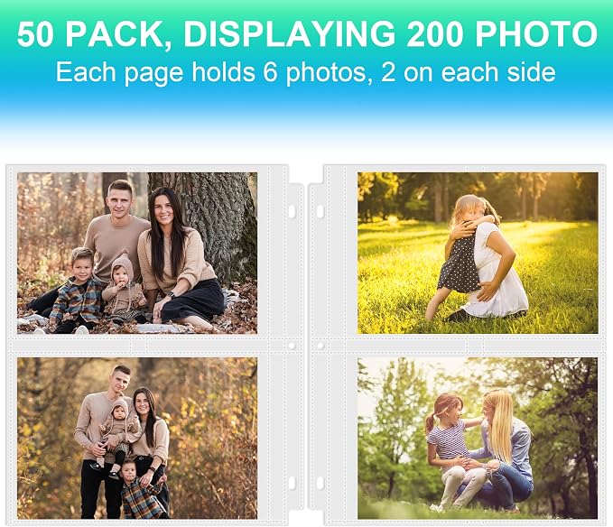 25 Pack 5 x 7 Photo Sleeves for 3 Ring Binder(200 Pictures) | Heavy-Duty Archival Photo Page Protectors, Clear Picture Album Refill Pages Holds, Acid-Free - Image 3