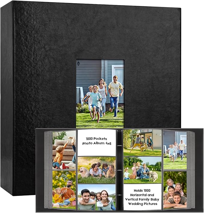 Veicevol Extra Large Photo Album 4x6 Pictures Holds 1000 Photos, Black | PU Leather Hardcover, Horizontal and Vertical Photos, Removable Black Acid-Free Pages, Family Wedding & Everyday Photos by VEICEVOL