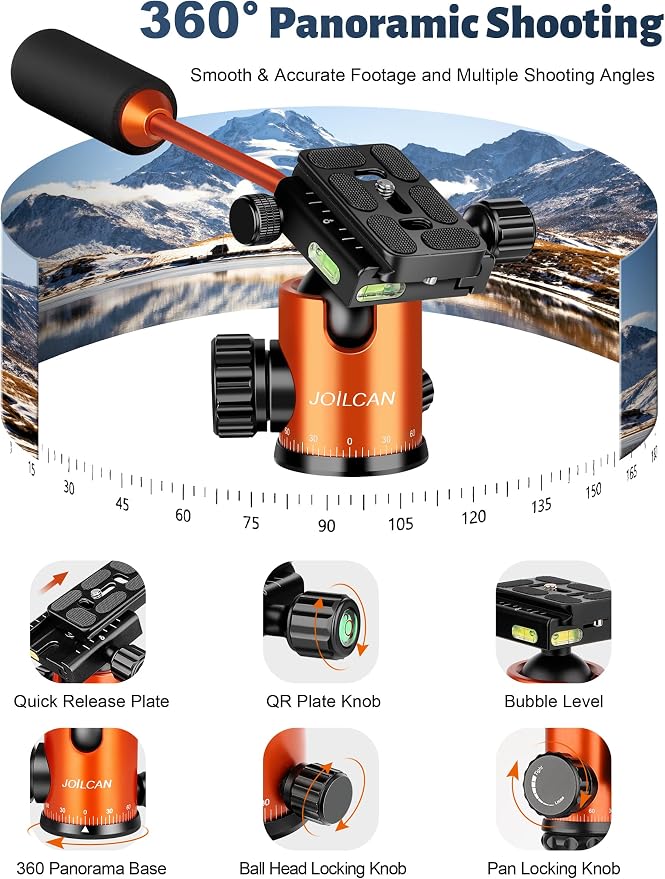 83" Camera Tripod, Aluminum Tripod Monopod for DSLR Phone | Heavy Duty Travel Tripod for Spotting Scope Binoculars Telescope Camcorder, 360° Ball Head, Max Load 35Lb - Image 3