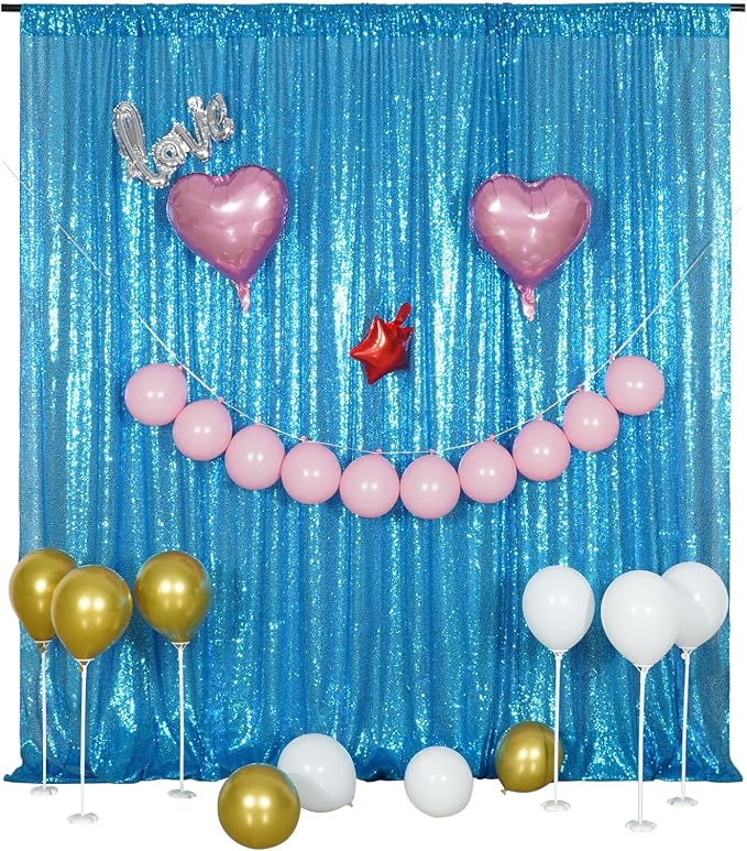 Poise3EHome 8FT x 10FT Sequin Photography Backdrop Curtain for Party Decoration, Turquoise - Image 2