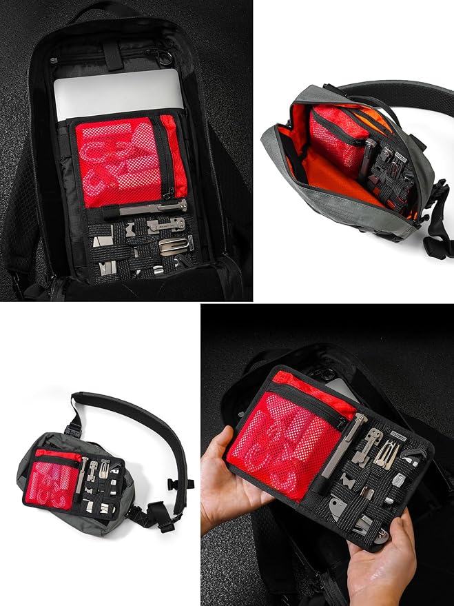 TACTICAL_GEEK EDC Organizer Board, Anti-Slip Elastic Woven Board, Utility Bag Insert Panel for Small Gear, Backpack Accessories (TCM10-Black Red) - Image 5