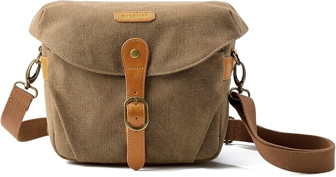 BAGSMART Canvas Crossbody Camera Bag with Rain Cover for Women Men, Khaki | SLR DSLR Camera Case, Compact Camera Shoulder Bag by BAGSMART