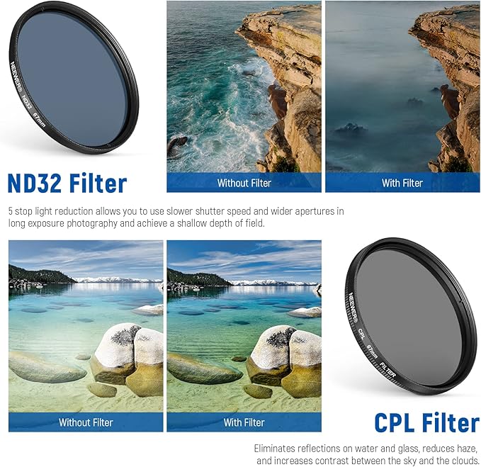 NEEWER 67mm ND + CPL + Star + 4 Graduated Color Filter Set with Phone Lens Clamp Compatible with iPhone 17 16 16e 15 14 Pro Max Plus Android Samsung S25 Ultra - Image 3