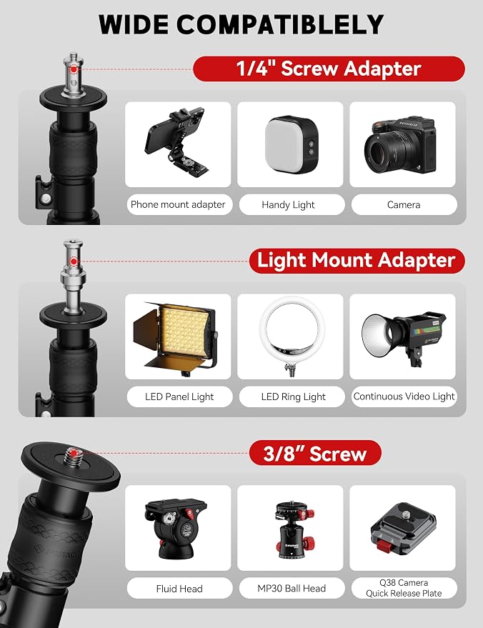 iFootage RB-A500 Heavy Duty Round Base Light Stand 79" Monopod | Telescoping Monopod with 22lbs/10kg Load Capacity, Space-Saving Tripod Alternative for Camera Video Light LED Panel Streaming - Image 5