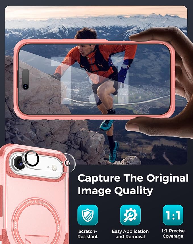 Goton 3 in 1 for iPhone Air Case with Privacy Screen Protector Pink | Glass Camera Lens Protector,Compatible for MagSafe,Invisible Kickstand, Shockproof Phone Cover for iPhone 17air - Image 7