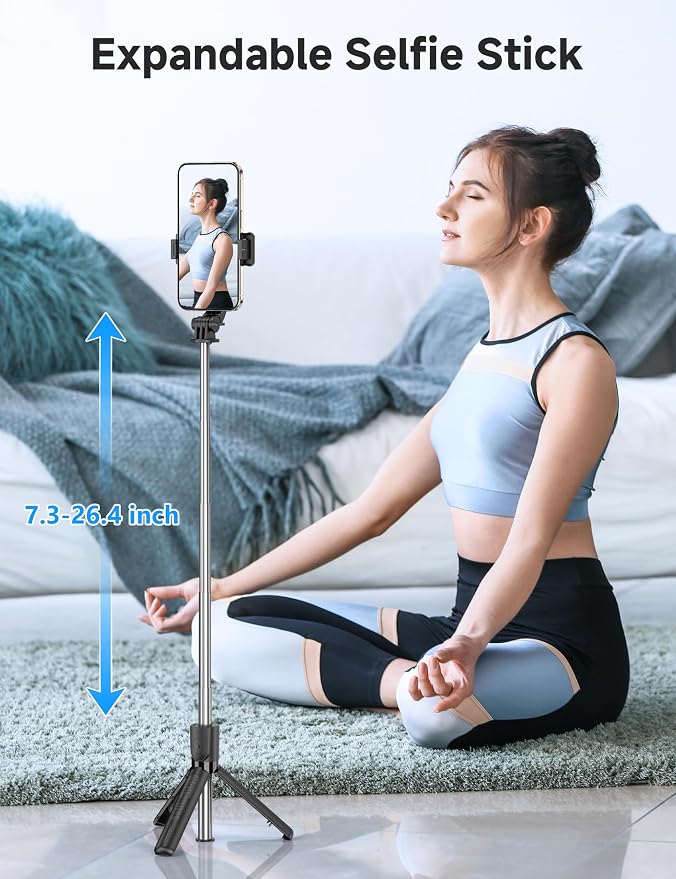 Portable Selfie Stick, 4 in 1 Extendable Phone Tripod Stand with Detachable Wireless Remote & Phone Holder 360° Rotating Mini Travel Tripod Compatible with iPhone 16/15/14/13 Pro/Android/Gopro - Image 2