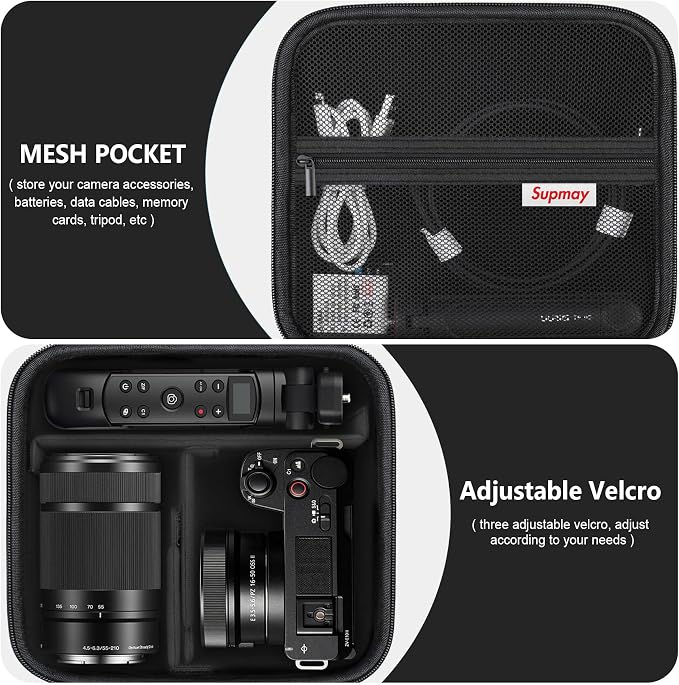 Carrying Case for Sony Alpha ZV-E10/ ZV-E10 II/ZV-E1/ a6400/ a6700/ a6100/ a6000/ a6500/ a6600 Digital Camera, Vlog Camera Kit Storage Holder Fits Tripod, Lens, LED Video Light, Battery, Black - Image 6