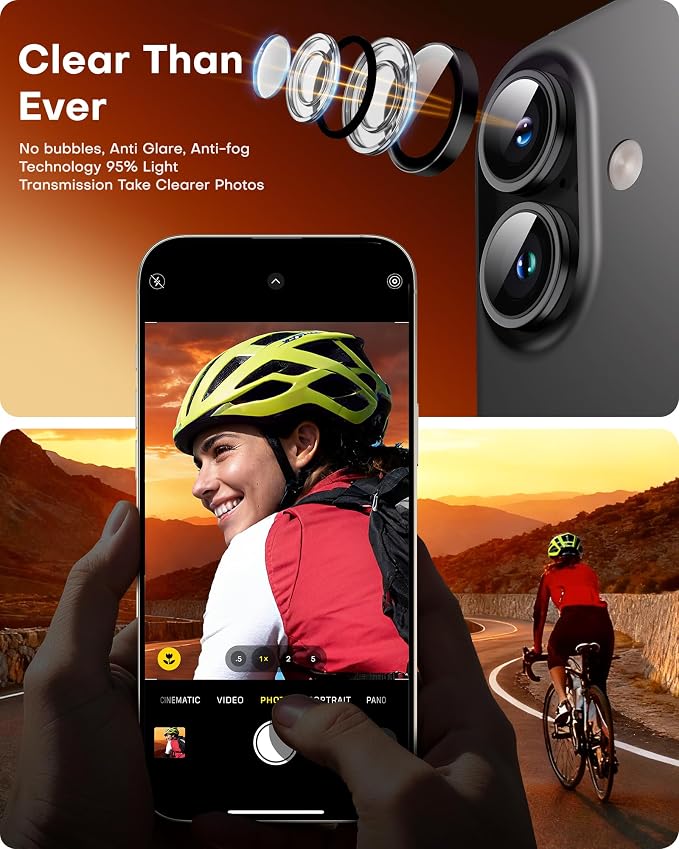 TOCOL Camera Lens Protector for iPhone 16 / iPhone 16 Plus Tempered Glass HD Individual Scratch Resistant Camera Cover Accessories Case Friendly 2 Pack（Black） - Image 5