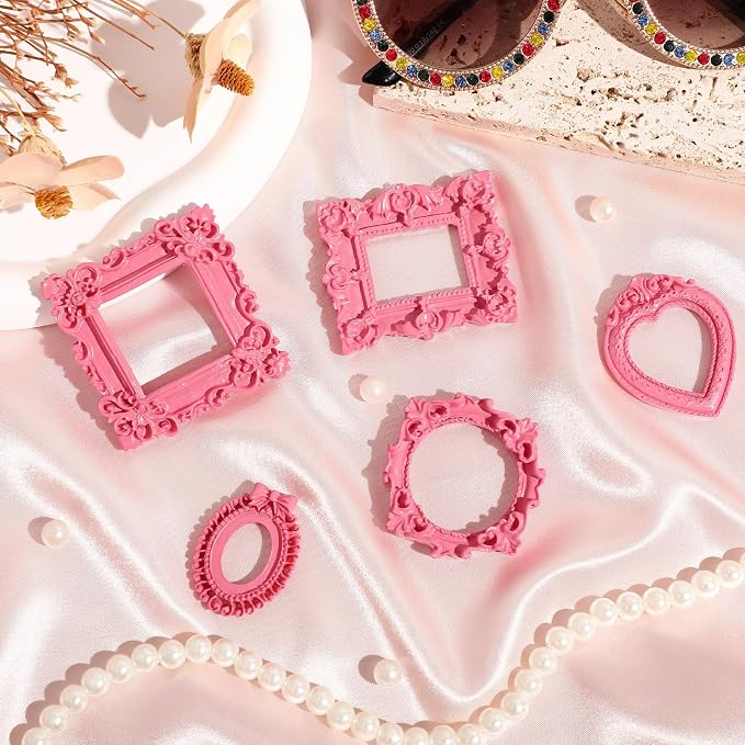 Vicenpal 25 Pcs Pink Mini Vintage Picture Frames Bulk | Small Vintage Photo Frames, Antique, Resin, Baroque, Ornate, Cute Wallet Size, for DIY Jewelry Gifts Christmas Wedding Decor - Image 6