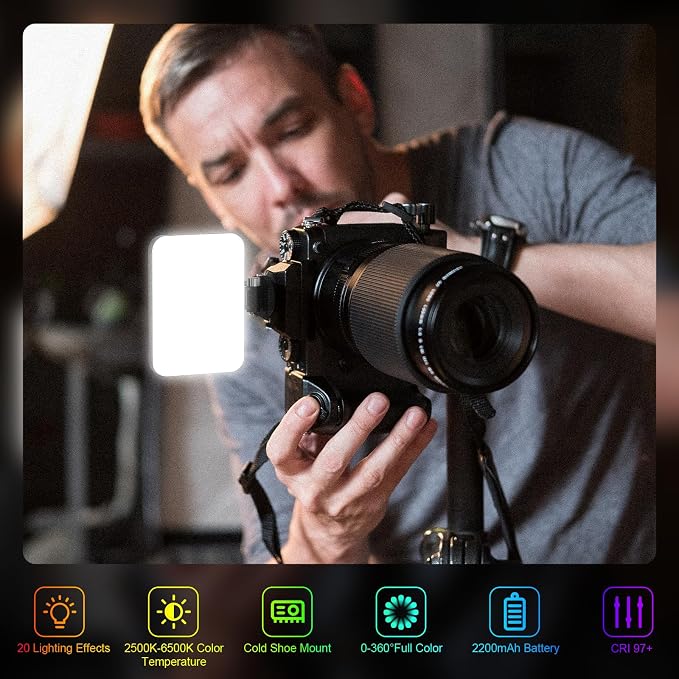 Hagibis RGB Camera Light,360°Full Color Portable Video Light LED Photo Light w Cold Shoe,2200mAh Rechargeable CRI97+,20Effects Lighting for Photography/Advertising Poster/Short Film (RGB-Black) - Image 2