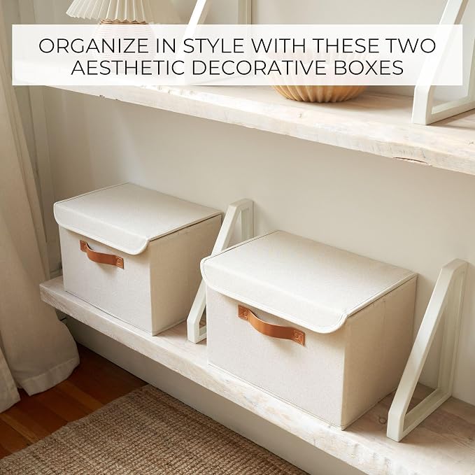 Decorative Linen Storage Boxes with Lids - Large Set of 2 Organizer Bins | The Perfect Container for Home Decor - Safely Store Photos, Documents and Memory Box Keepsakes in Style - Image 5