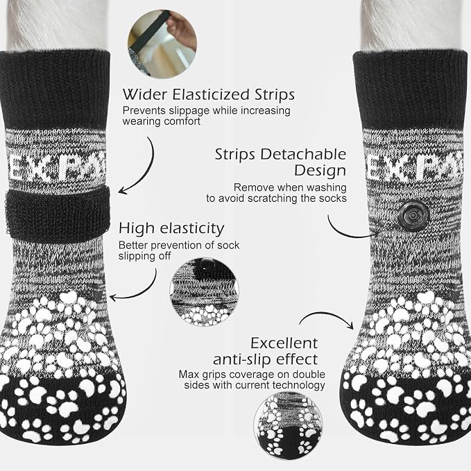 EXPAWLORER Anti Slip Dog Socks to Prevent Licking Paws, Dog Shoes for Hot Pavement, Dog Booties for Small Medium Large Senior Dogs, Traction Control Boots & Paw Protectors for Hardwood Floors - Image 2