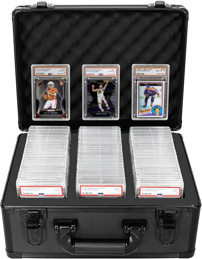 Graded Card Case, Storage Organizer Box for Sports Trading Card Slab Holder | Protable Aluminum Alloy Graded Card Storage Box Compatible with 100 Card Slabs, Sports Trading Card Case Fits PSA, CSG, BGS by OUUTMEE