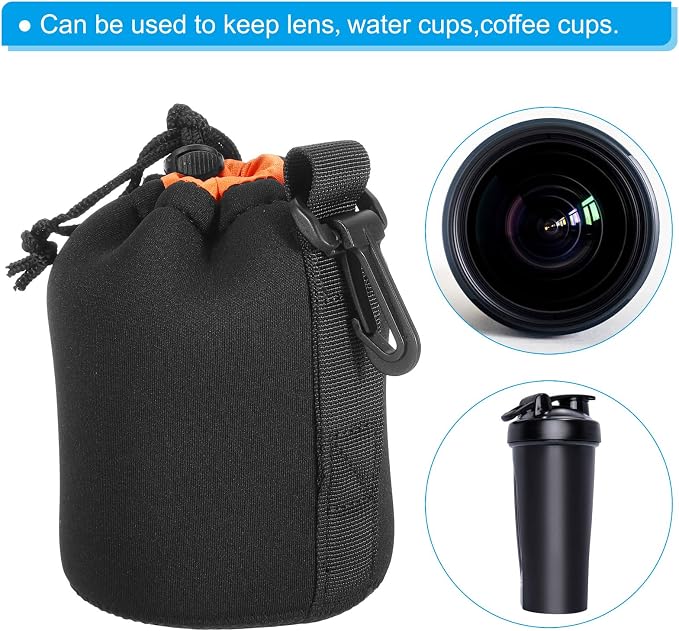 PATIKIL Camera Lens Bag, 2 Pcs 3.3" ID x 5.5" H Drawstring Lens Pouch with Thick Protective Neoprene, Lens Case for DSLR Camera Lens, Water Coffee Cups Black, Orange - Image 6