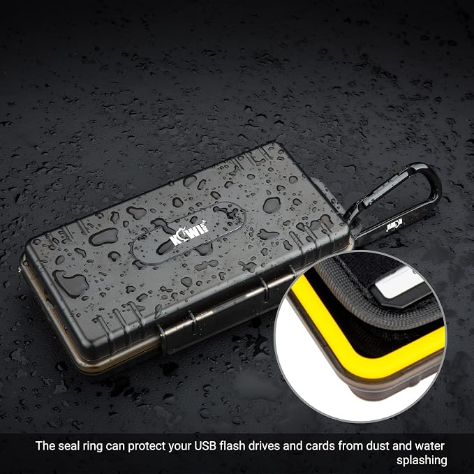 JJC Hard Flash Drive SD Card Case Holder for 12 USB Type A/C & 24 SD Cards | Water-Resistant & Shockproof Thumb Drive Storage Case, Double-sided Flap & Elastic Slots Design, with Carabiner & Sticker - Image 5