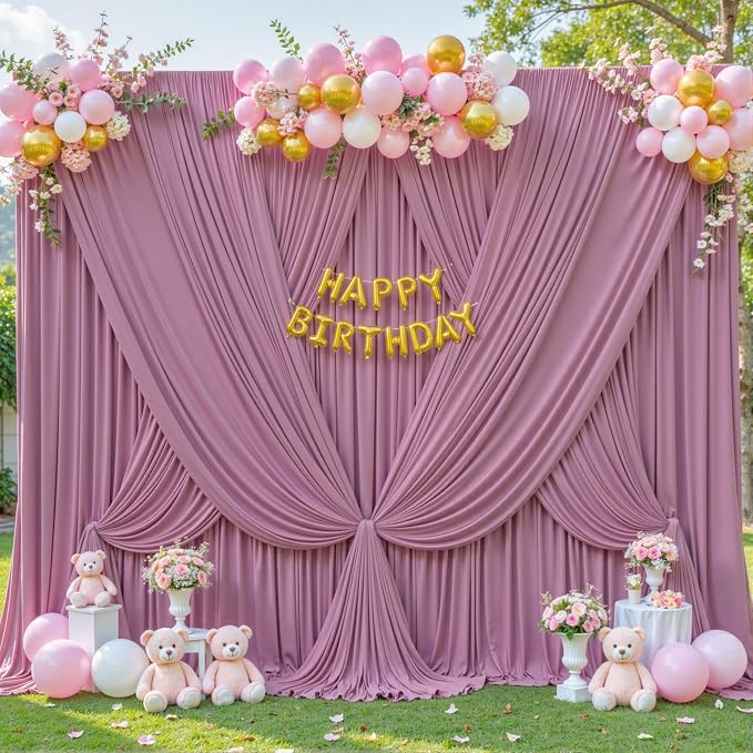 6 Panels Dusty Pink Backdrop Curtain for Parties Wedding Wrinkle Free Pink Photo Curtains Backdrop Drapes Fabric Decoration for Birthday Party Baby Shower 30ft(W) x 10ft(H) - Image 4