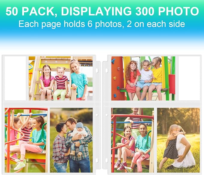 100 Pack 4 x 6 Photo Sleeves for 3 Ring Binder(300 Pictures) | Heavy-Duty Archival Photo Page Protectors, Clear Picture Album Refill Pages Holds, Acid-Free - Image 3