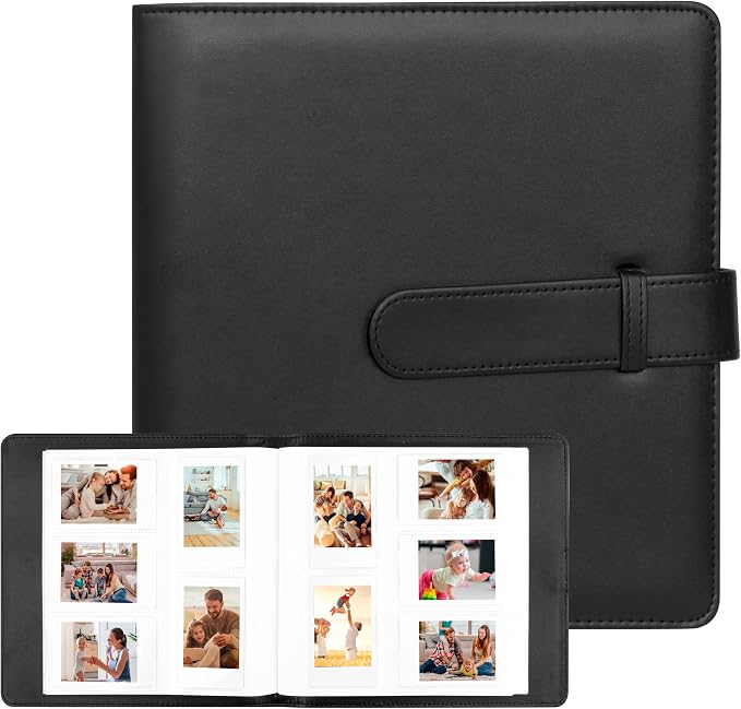 Veicevol 360-Pocket 2x3 Photo Album for Instax Mini and Polaroid, Black | PU Leather Cover Keeps, Fits Instax Mini and Polaroid 2x3 Photos, Protects Travel, Wedding and Family Memories by VEICEVOL