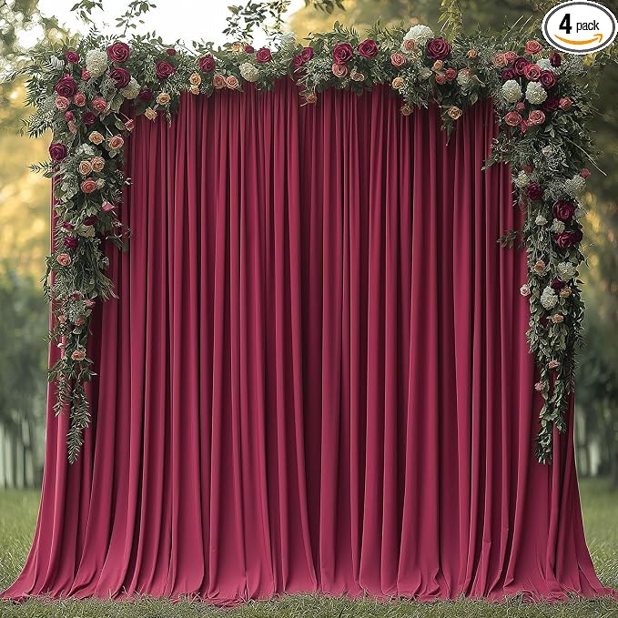 ESGOTBME 20x10ft Wrinkle Free ‌Burgundy Backdrop Curtain for Parties Soft Fabric Drapes Wedding ‌Curtain Backdrop for Birthday Party Decorations Background for Photography 5x10ft, 4 Panels by ESGOTBME