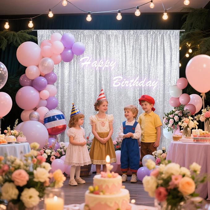 SquarePie 6x6ft Silver Sequin Backdrop, High Density Non-Transparent Glitter Curtain for Photography, Birthday, Wedding Party Decorations, Thick Solid Background with 4" Rod Pocket, 1 Panel - Image 3