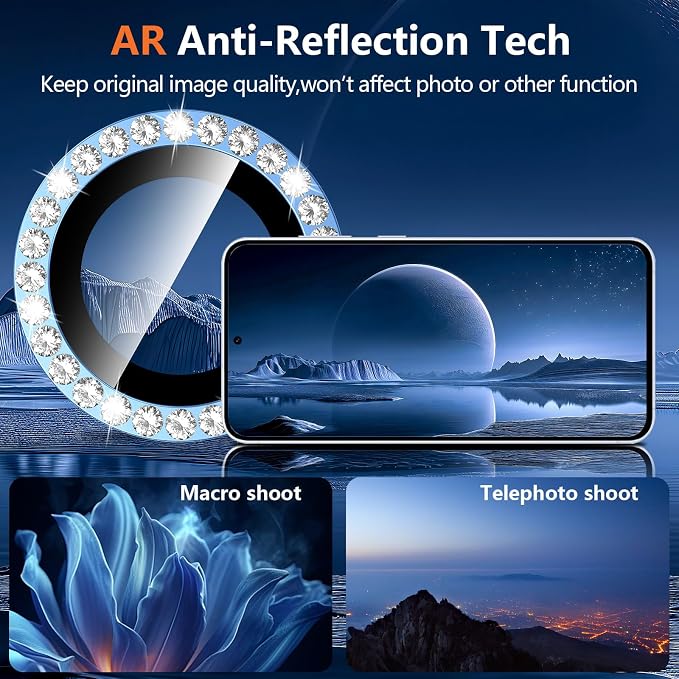 for Samsung Galaxy S25 Plus Camera Lens Protector, Individual Metal Ring Tempered Glass Lens Cover, [Strong Adsorption] Scratch Resistant Ultra-Thin HD Clear Lens Cover, 1 Set-Blue Diamond - Image 3