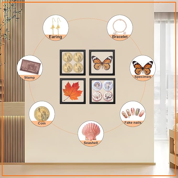 20Pcs 3D Floating Frame Display Case with Stands,3D Challenge Coin Display Clear Case for Jewelry Storage,Pin, Military Medals, Specimens,Black - Image 6