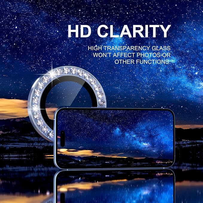 Choiche for iPhone 17 Camera Lens Protector Bling, Diamond-Blue | Ultra HD, 9H Tempered Glass Camera Cover Screen Protector Metal Individual Ring Decoration Accessories, 2-Lens, 6.3-inch - Image 5