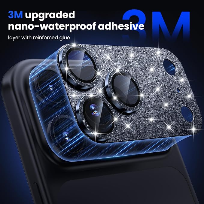WSKEN for iPhone 17 Pro Max Camera Lens Protector - Military Grade Design | Strong Adhesion, Daily Shatterproof, Metal Aluminum Alloy Tempered Glass Camera Screen Protector, Glitter Blue - Image 3