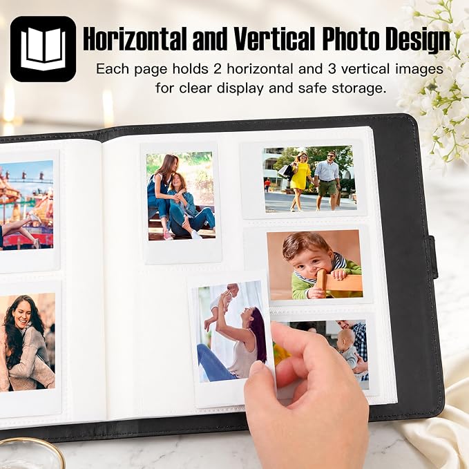 Veicevol 360-Pocket 2x3 Photo Album for Instax Mini and Polaroid, Black | PU Leather Cover Keeps, Fits Instax Mini and Polaroid 2x3 Photos, Protects Travel, Wedding and Family Memories - Image 7