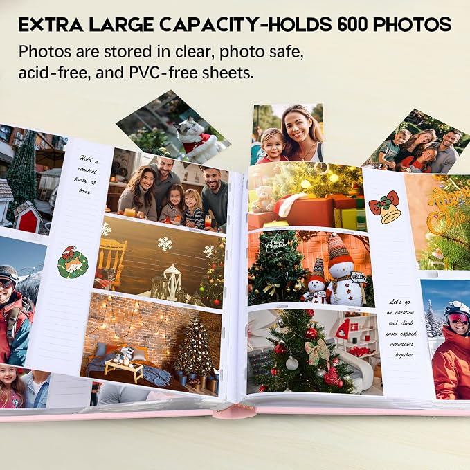 600 Pocket 4x6 Photo Album with Writing Space, Linen Cover, Pink | Large Capacity, 4x6 Album Book, with Memo for Family, Wedding Baby, Travel Memories Graduation Pictures - Image 2