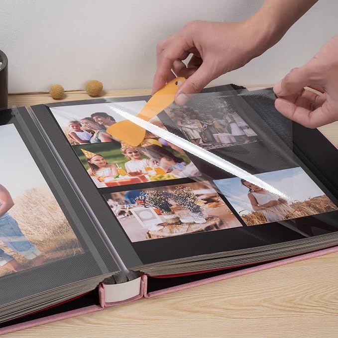 Large Photo Album Self Adhesive 4x6 5x7 3x5 8x10 Scrapbook Magnetic Album DIY Scrap Book Length 13 x Width 12.8 (Inches) 120 Black Sticky Pages Linen Cover DIY Photo Album(Pink) - Image 2