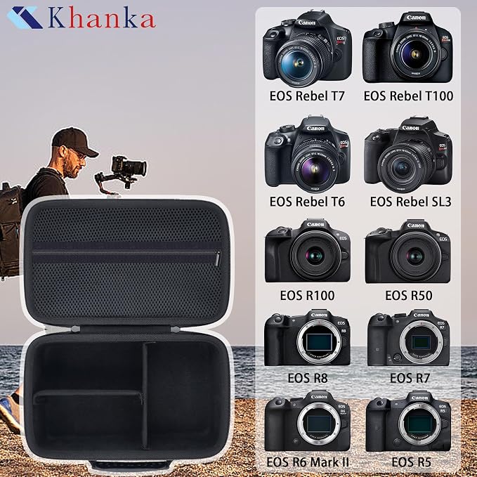 khanka Camera Case for Canon EOS Rebel R6V/T7/T100/T6/R50/R100 | /R5/R7/R8/R6 Mark II/SL3 DSLR Camera,Travel Carrying Case for Canon EOS Rebel Camera and 18-55mm/18-45mm Lens(Case Only) - Image 5