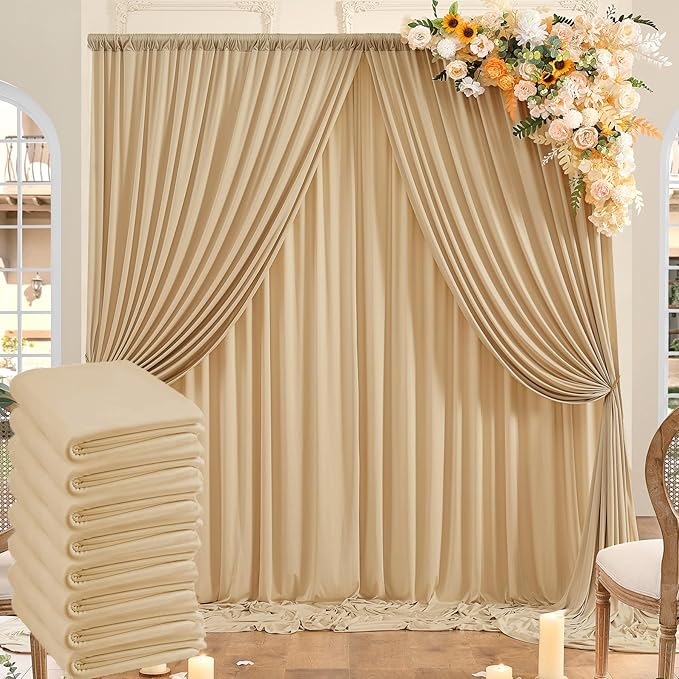 40ft x 10ft Wrinkle Free Champagne Backdrop Curtains for Parties, 8 Panels Thick Fabric Photo Backdrop Drapes for Weddings Photography Birthday Party Backgrpund Decor by ENJOYYOURPARTY