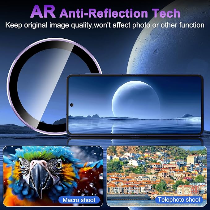 Meshine for Samsung Galaxy Z Flip 7 Camera Lens Protector,Scratch Proof,Strong Adsorption,9H Hardness with Metal Ring Camera Cover,Ultra Thin Case Friendly, Accessories Lens Protector,Light Purple - Image 4