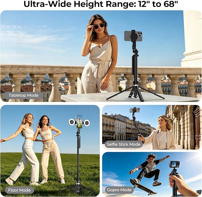 Content Creator Essentials Vlogging Kit, Magnetic Tripod & 2 Lights 2 Mics | 68" Magnetic Tripod for iPhone MagSafe/Android with Remote & 2 in 1 Magnetic Holder for Video Recording/Travel/Vlogging - Image 7