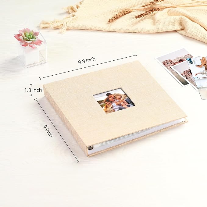 Mublalbum 8x8 Inch 3 Ring DIY Scrapbook Photo Album 40 Pages, Beige | 3 Ring Binder Scrapbook, Linen Cover, 20 Plastic Sleeves 40 Pages, Memory Book for Wedding, Baby, Family, DIY Projects - Image 2