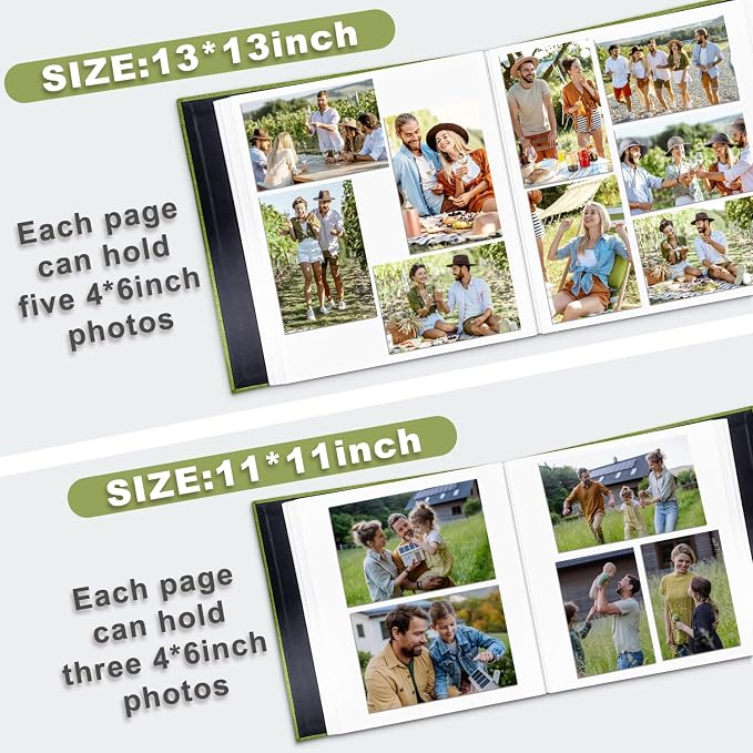 Large Photo Album Self Adhesive, DIY Scrapbook Album for 3x5 4x6 8x10 Pictures, 60 Pages Matcha Linen Cover Memory Book, Ideal Gift for Family Wedding Baby Christmas Anniversary - Image 5
