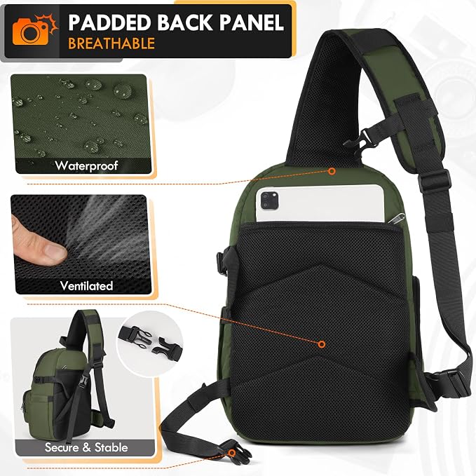 RAINSMORE Camera Sling Bag, Small Dslr/Mirrorless Camera Bag & Case | Waterproof Camera Bags for Photographers, with Removable Padded Insert & Tripod Holder, Compatible with Canon/Nikon/Sony/Fuji - Image 6