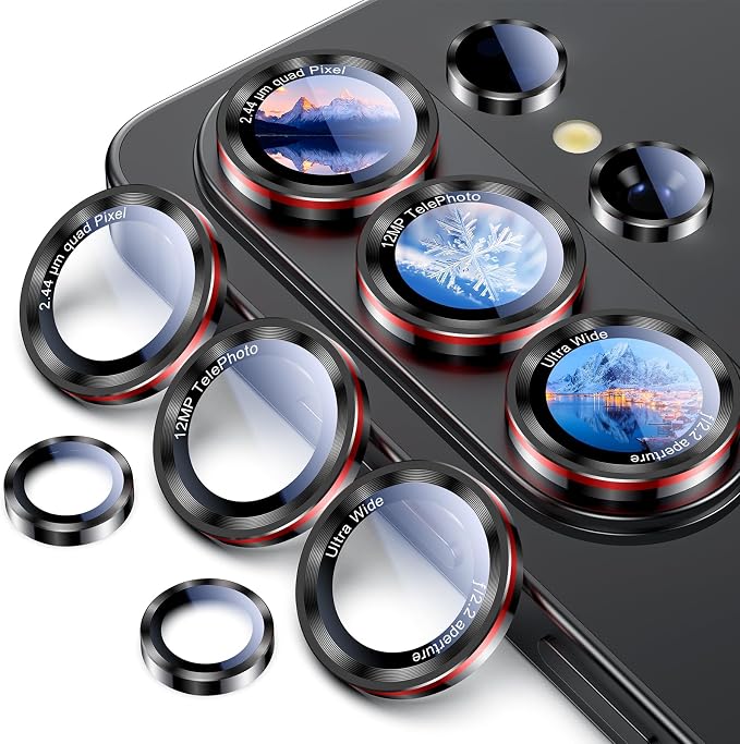 Uyiton for Samsung Galaxy S26 Ultra Camera Lens Protector | Case-Friendly, Ultra-Thin, Military-Grade Sapphire Glass with Aluminum Metal Rear Camera Screen Cover, Black+Red - Image 8