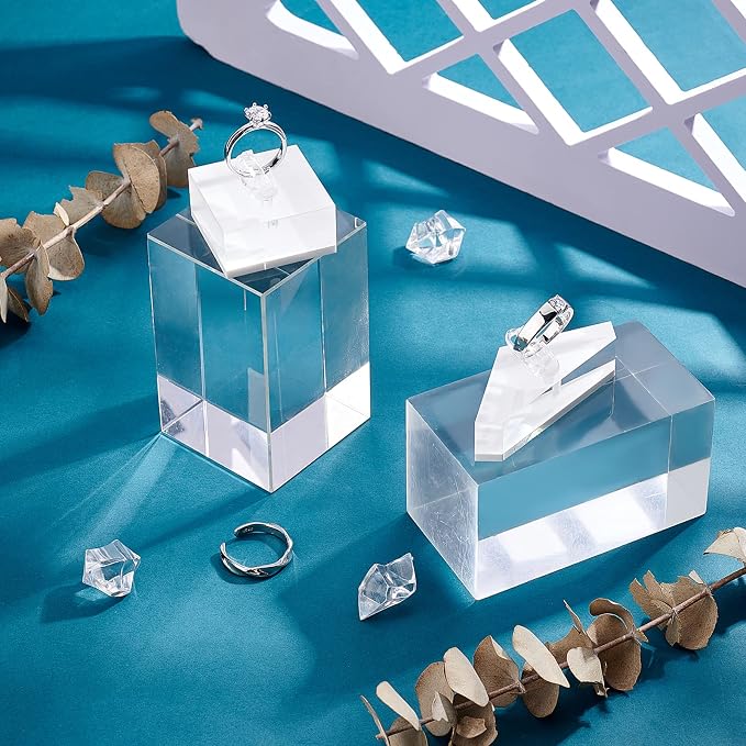 AHANDMAKER 2 Sets Acrylic Ring Display Holder, Triangle Square Clear Acrylic Block Jewelry Storage Stand for Ring Jewelly Display Home Trade Show Photo Prop Exhibit - Image 5