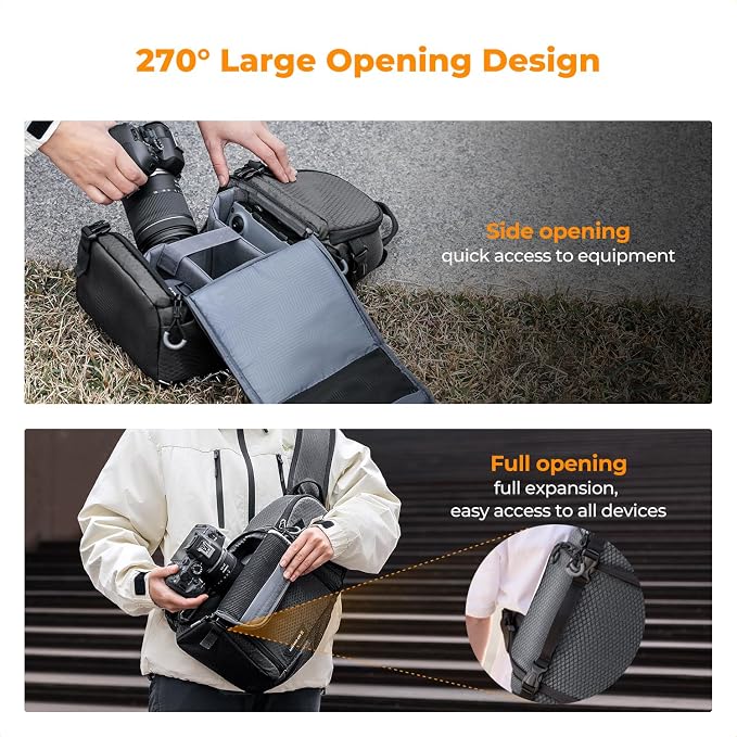 K&F CONCEPT Camera Sling Bag, Compact Crossbody Backpack, 10L | Fits Mirrorless & Small DSLR. Water-Repellent Twill Fabric. 5 Removable Dividers. Adjustable Strap 20.5–39.8 in. BS11 - Image 5