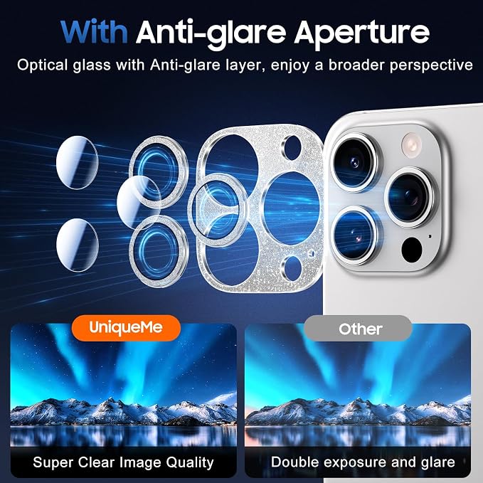 UniqueMe for 3 Pack iPhone 16 Pro/16 Pro Max Camera Lens Protector - Silver | Drop Protection, Case Friendly, 9H Tempered Glass, Camera Cover Screen, Update New Version - Image 4