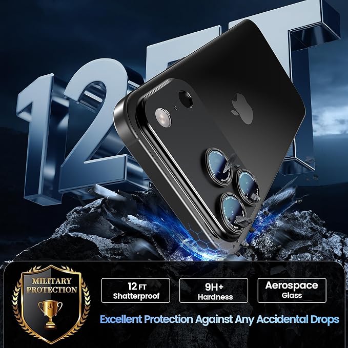 CACOE Metal Camera Lens Protector for iPhone 17 Pro | Tempered Glass Cover, Anti-Scratch, Drop-Proof, Strong Adhesion, Camera Screen Cover Accessories, Carbon Black - Image 5