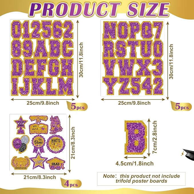 Glenmal 14 Sheets Graduation Photo Display Board Sticker Class of 2026 Purple Gold Picture Display Stickers Accessories for 2026 Grad Party College Board Photo Frame Decor (12x10inch, 8.3x8.3inch) - Image 2