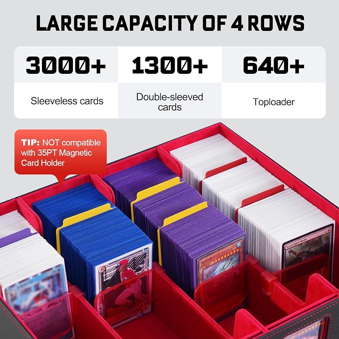 ZLCA MTG Storage Box 4-Row with Handle, MTG Deck Box | Holds 3000+ Trading Cards with Portable Handle, Commander Storage Card Case for Top Loaders TCG PTCG Sport Card(Black&Red) - Image 3