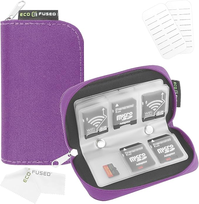 Eco-Fused Memory Card Case - Fits up to 22x SD, SDHC, Micro SD, Mini SD and 4X CF - Holder with 22 Slots (Purple / 22 Slots - 1 Pack) by Eco-Fused
