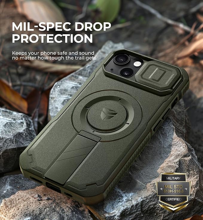Dexnor for iPhone 13/14 Case with Slide Camera Cover & Adjustable Kickstand, Compatible with MagSafe, Rugged Shockproof Bumper Cases Heavy-Duty Magnetic Protective Cover,6.1 inch,Army Green - Image 6