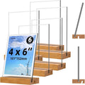 4x6 Inch Acrylic Sign Holder with Wooden Base, Desktop Display Stand (4x6 6Pack) by YEEON