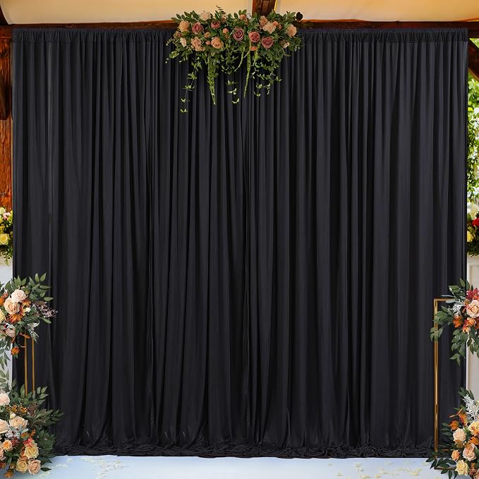 Black Backdrop Curtain 10 Panels-Wrinkle-Free Black Curtains Polyester Photography Drapes for Wedding Birthday Party Photo Background Backdrop Stand- 10FTX40FT - Image 7